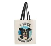 I love Border Collie, Dog Lover Gift, Pet Lover Gift, Shopping Bag, Tote Bag. (Black Handle)