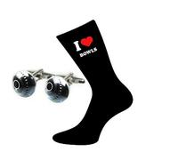 I Love Bowls Design Large Mens Socks and Lawn Bowls Cufflinks Gift Set (X6VL013-X2BOC028)