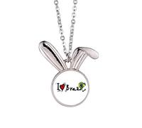 I Love Brazil Word Flag Love Heart Illustration Rabbit Necklace Pendant Bunny Animal Jewelry Gift
