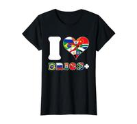 I Love BRICS+ with Flags - International Unity Value Graphic T-Shirt, Women, Black, M