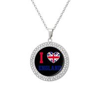 I Love Britain United Kingdom England Funny Necklace With Printed Pendant Novelty Diamond Jewelry for Women Men Silver/Gold