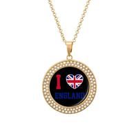 I Love Britain United Kingdom England Funny Necklace With Printed Pendant Novelty Diamond Jewelry for Women Men Silver/Gold