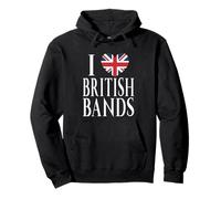 I Love British Bands Great Britain Flag Heart Pullover Hoodie