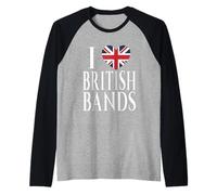 I Love British Bands Great Britain Flag Heart Raglan Baseball Tee