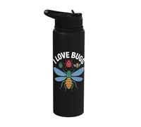 I Love Bugs Colorful Insect Illustration Stainless Steel Insulated Water Bottle