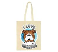 I love Bulldog, Cute Dog Lover Gift, Shoulder Bag Natural Shopping Tote Bag Cotton Shopping Bag.