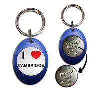 I Love Cambridge - Blue Plastic Shopping Trolley £1 Coin Key Ring