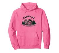 I Love Camping Cabin Life Rustic Wilderness Getaway Nature Lover Pullover Hoodie, Adult Unisex, Bright Pink, Medium