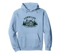 I Love Camping Cabin Life Rustic Wilderness Getaway Nature Lover Pullover Hoodie, Adult Unisex, Dusty Blue, X-Large
