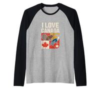 I Love Canada Beaver Loon Maple Leaves Raglan Baseball Tee