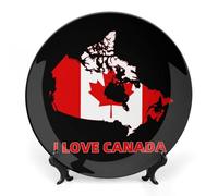 I Love Canada Bone China Decorative Plate with Display Stand Ceramic Dinner Plates Wall Decor for Home Kitchen 6inch