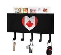I Love Canada Canadian Flag Wall Mounted Key Holder with 5 Key Hooks Hanging Mail Organizer Rack for Entryway