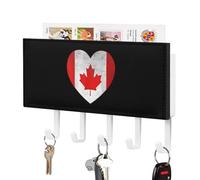 I Love Canada Canadian Flag Wall Mounted Key Holder with 5 Key Hooks Hanging Mail Organizer Rack for Entryway