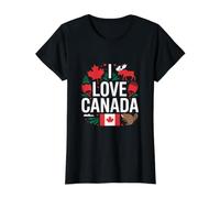 I Love Canada Moose Beaver Flag Heart Canadian Flag Value Graphic T-Shirt, Women, Black, M