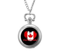 I Love Canada Vintage Pocket Watch with Chain Arabic Numerals Scale Quartz Pocket Watches Gifts for Men Women