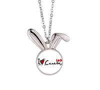 I Love Canada Word Flag Heart Rabbit Necklace Pendant Bunny Animal Jewelry Gift