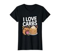I Love Carbs Pancakes Croissant Humor Value Graphic T-Shirt, Women, Black, L