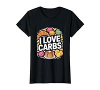 I Love Carbs Pancakes Macarons Croissant Value Graphic T-Shirt, Women, Black, M