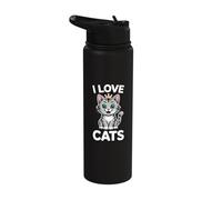 I Love Cats Cute Kitty Enthusiast Design Stainless Steel Insulated Water Bottle