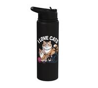 I Love Cats Cute Playful Happy Kittens Paws Stainless Steel Insulated Water Bottle