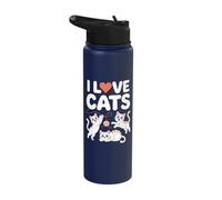 I Love Cats Cute Playful Kitten Art Stainless Steel Insulated Water Bottle