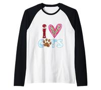 I Love Cats Leopard Print Paw Feline Lover Design Raglan Baseball Tee