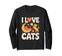 I Love Cats Moon Stars Yarn Whiskers Long Sleeve T-Shirt