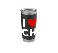 I Love CH Initials First Last Name Personalised Red Heart Stainless Steel Insulated Tumbler