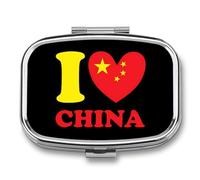 I Love China Funny Square Pill Organizer Travel Pharmacy Box Portable Medicine Case with 2 Compartments