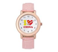 I Love China Leather Fashion Women Watch Simplicity Round Wristwatch Easy Reader Ladies Watches