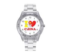 I Love China Men's Business Watch with Stainless Strap Fashion Easy Reader Wristwatch Gifts for Men