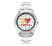I Love China Men's Simple Watch with Stainless Strap Fashion Easy Reader Wristwatch Gifts for Men