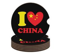 I Love China Wooden Car Coaster with Cork Base Cute Cup Holders Universal Mats Automotive Interior Accessories