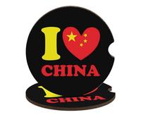 I Love China Wooden Car Coaster with Cork Base Cute Cup Holders Universal Mats Automotive Interior Accessories