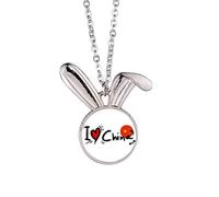 I Love China Word Flag Heart Rabbit Necklace Pendant Bunny Animal Jewelry Gift