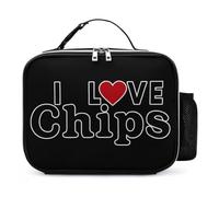 I Love Chips Insulated Lunch Bag Travel Lunchbox | Reusable Cooler Bags Bottle Holder Elastic Band Mesh Pocket Buckle Handle