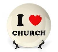 I Love Church Trendy Bone China Decorative Plate with Display Stand Ceramic Decor Plate Art Crafts 7inch