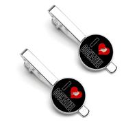 I Love Cockatiel Bird Men's Tie Clips Necktie Bar Pinch Clip Set of 2 Formal Business Wedding Accessories