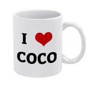 I Love Coco Coffee Mug White Ceramic 11 Oz Tea Cup with Bold Heart Graphic for Daily Office and Home Use