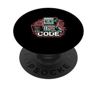 I Love Code Robot Funny Programming PopSockets Adhesive PopGrip