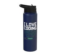 I Love Coding Binary Code Programmer Stainless Steel Insulated Water Bottle