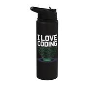 I Love Coding Binary Code Programmer Stainless Steel Insulated Water Bottle