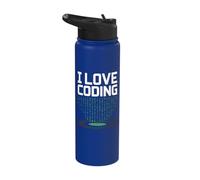 I Love Coding Binary Code Programmer Stainless Steel Insulated Water Bottle
