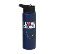 I Love Coding Heart Binary Code Design Stainless Steel Insulated Water Bottle