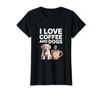 I Love Coffee and Dogs Happy Puppy Mug Value Graphic T-Shirt, Women, Black, S