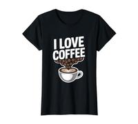 I Love Coffee Beans Latte Art Mug Value Graphic T-Shirt, Women, Black, M