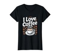 I Love Coffee Cup Beans Aroma Steam Value Graphic T-Shirt, Women, Black, S
