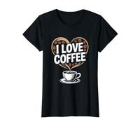 I Love Coffee Heart Beans Design Value Graphic T-Shirt, Women, Black, S