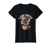 I Love Coffee Steam Beans Cup Art Value Graphic T-Shirt, Women, Black, S