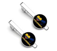 I Love Colombia Colombians Flag Heart Tie Clips for Men Silver Necktie Round Tie Bar Pinch Clips Set of 2 Tie Pin for Wedding Anniversary Business Graduatio